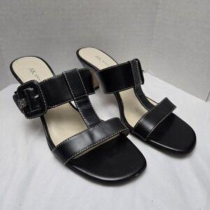 AK Anne Klein Belden Black Leather Strappy Pump Womens 6.5M Buckle Office